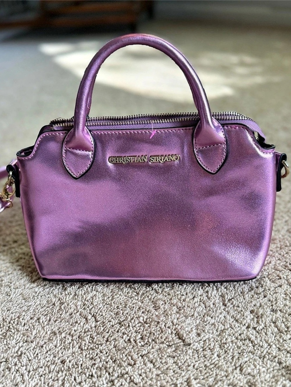 Christian Siriano Metallic Pink Mini Satchel Crossbody Bag Purse